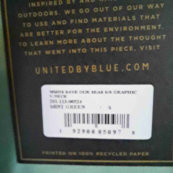 United By Blue Mint Green Save our Seas V-Neck Graphic Tee T-Shirt - Picture 5 of 8